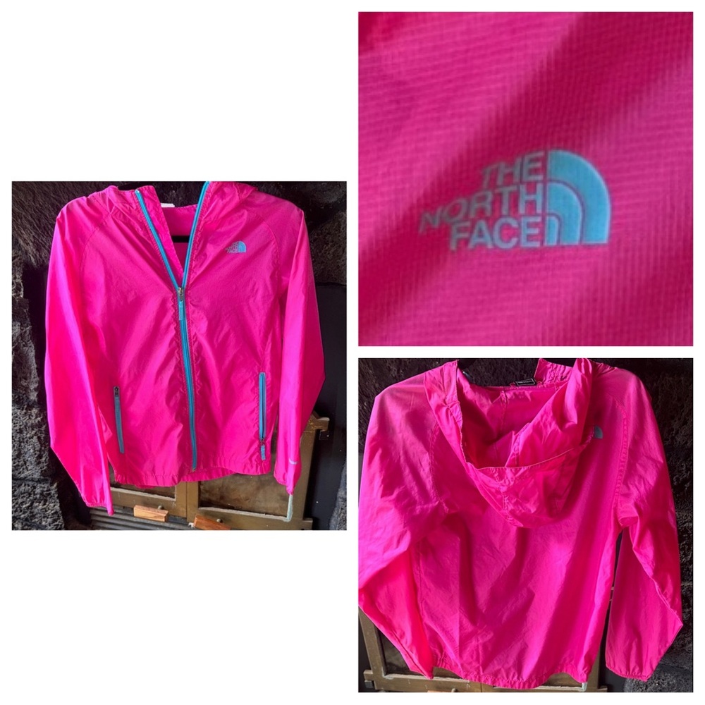 The North Face Kids size Large 14/15? Pink Raincoat with Blue Accents
